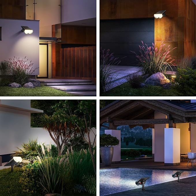 Consciot Solar Spot Lights Outdoor, 16 LEDs IP67 Waterproof Auto On/Off Landscape Spotlights, 2-in-1 Adjustable Wall Lights for Garden Yard Pathway, 2 Pack (Warm White)