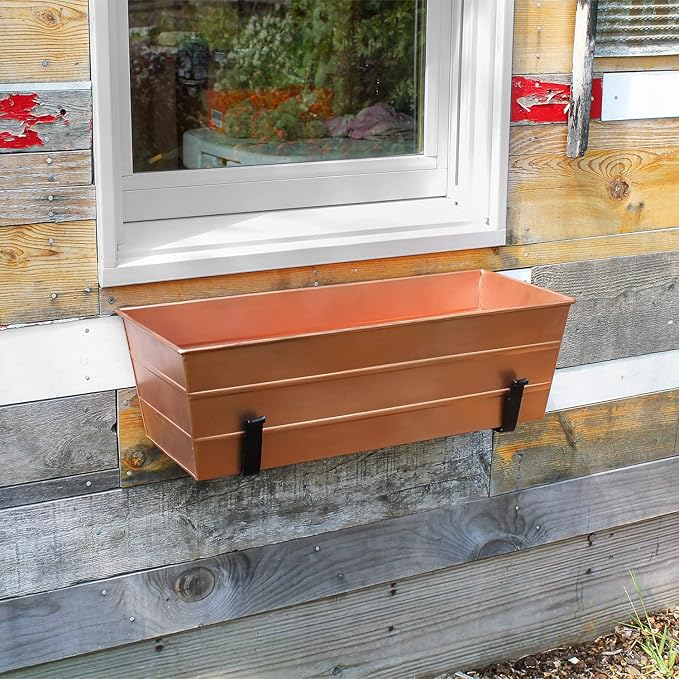 Achla Designs Medium Copper Flower Box with Wall Brackets