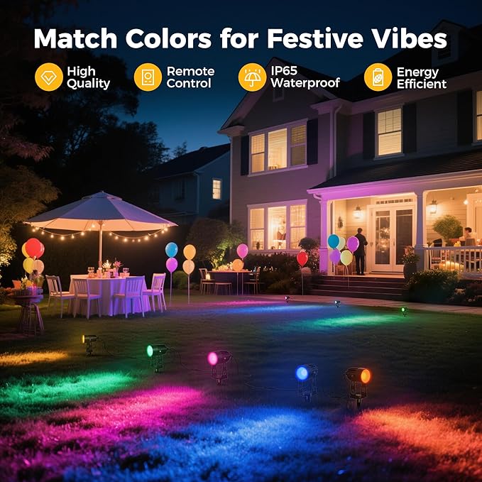 L LOHAS LED RGB Dusk to Dawn Low Voltage Landscape Lighting, IP65 Outdoor Spotlight with Transformers&Remote Control, Color Changing Timing Plug in Spotlights for Yard Backyard Pathway 6Pack