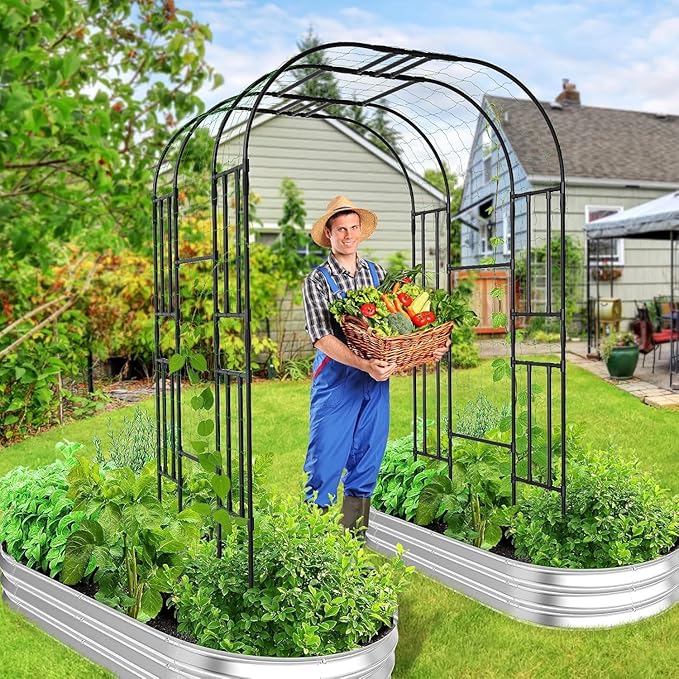 DoCred Large Garden Arch Trellis for Climbing Plants, 87 Inch Tall Metal Plant Support Trellis Archway for Climbing Vine Vegetable/Fruit/Flower Outdoor Yard Lawn Garden Arch Tunnel Trellis