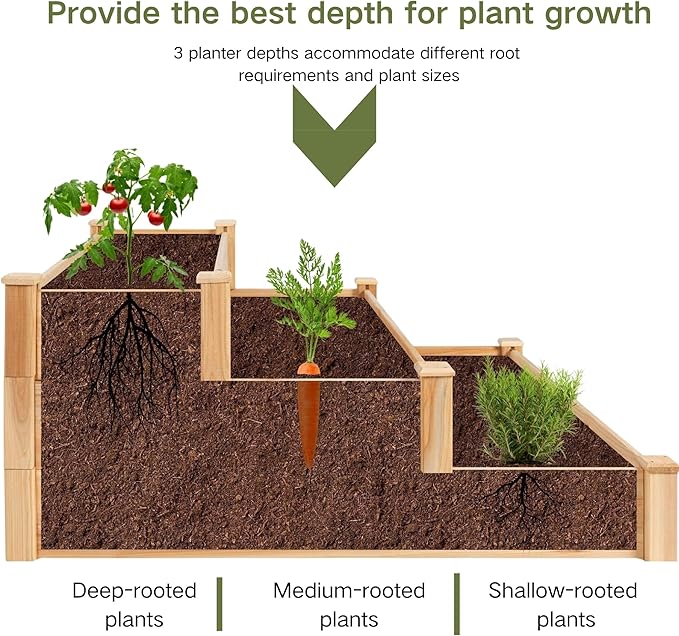 3-Tier Raised Garden Bed with Fabric Liner, Wood Elevated Planter Box with Dovetail Joint Design, 3 Dividable Bed Kit for Vegetables/Herbs/Flowers, Outdoor Gardening for Patio, Lawn, Balcony