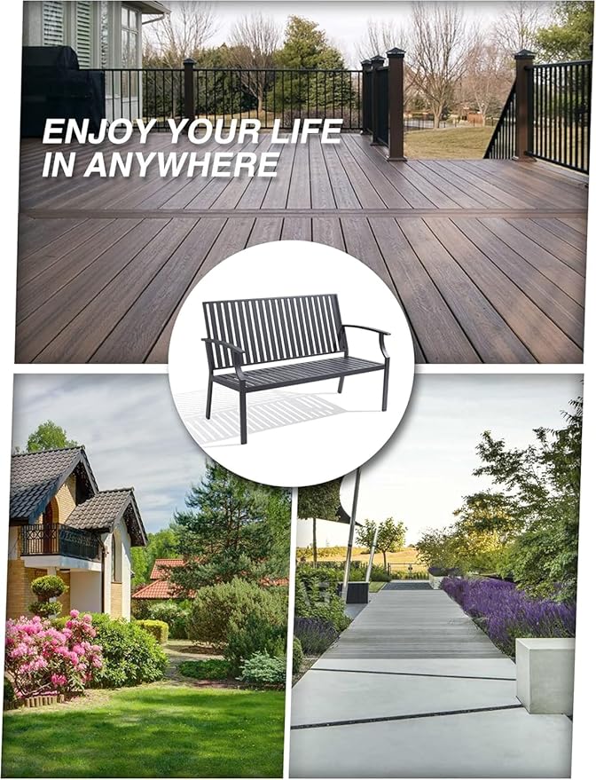52" Outdoor Bench Garden Bench, Weatherproof Anti-Rust Heavy-Duty Outside Benches Clearance, Aluminum Metal Bench for Front Porch, Patio, Park (Dark Grey,1 PCS)