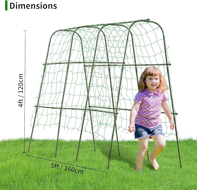 Lalahoni Cucumber Trellis, 65x48 inch Garden Trellis for Climbing Plants Outdoor, Metal Garden Arch Climbing Plant Support Vegetables Peas Beans Squash Cucumber Trellis for Raised Bed, Green