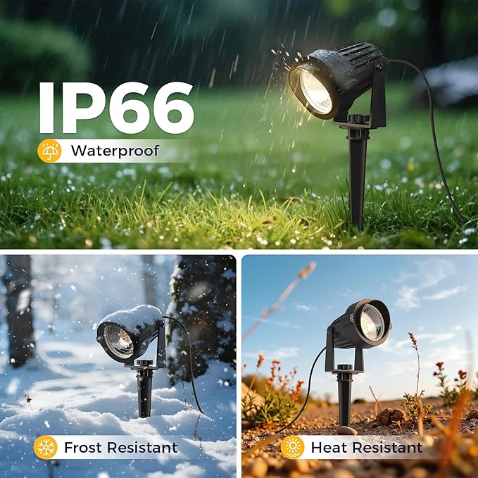 L LOHAS LED 5W Plug in Spotlight Outdoor, 3000K Warm White Landscape Lighting, IP66 Waterproof Spot Lights for Yard, Garden, House, Pathway, Plant, UL Listed (2 Pack)
