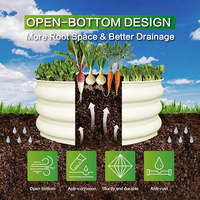 GARDMAX 2 Pack 2x2x1FT Galvanized Round Raised Garden Bed Kit, Metal Planter Boxes Outdoor with Easy Assembly, Large Garden Bed for Vegetables, Fruits, Flower, Herbs Milk White