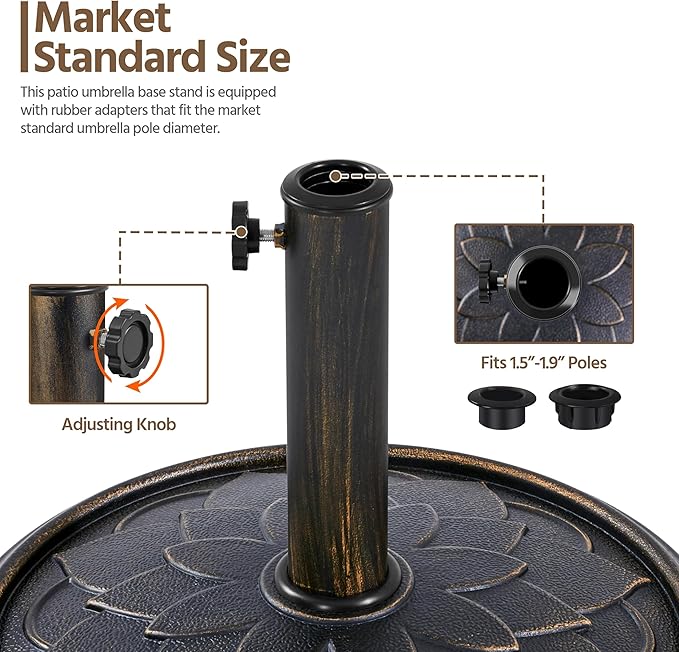 Yaheetech 18'' Patio Umbrella Base 26.5lbs Heavy Duty Antiqued Outdoor Market Umbrella Stand All-Weather Resin Umbrella Base for Garden & Yard, Bronze