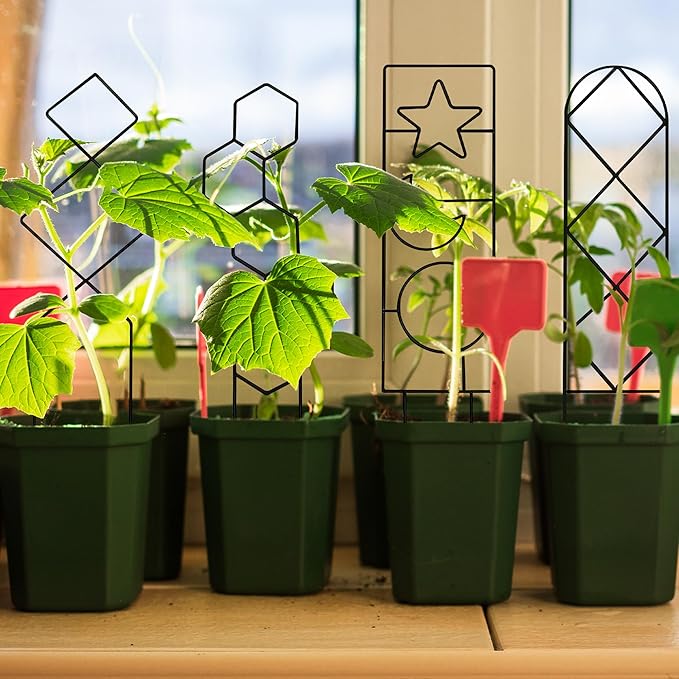 Coomin Small Plant Trellis for Potted Plants, 15in Plant Trellis Indoor, Mini Trellis for Climbing Plants for Hoya Pothos with Ties, Black
