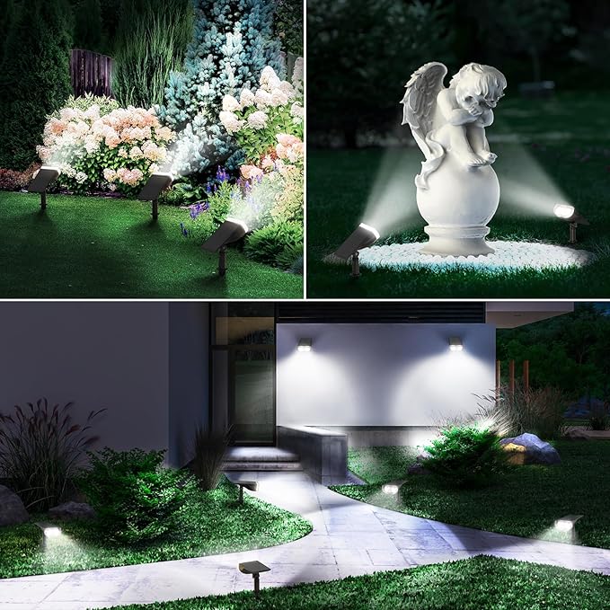 Linkind Solar Lights Outdoor Waterproof IP65, StarRay Dusk-to-Dawn Outdoor Solar Lights, 3 Lighting Modes Solar Spot Lights Outdoor for Garden, Yard, Landscape (Daylight, 4 Pack)