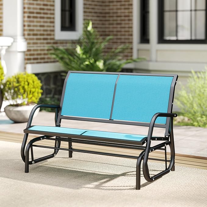 Outsunny 2-Person Outdoor Glider Bench, Patio Double Swing Rocking Chair Loveseat w/Powder Coated Steel Frame for Backyard Garden Porch, Blue
