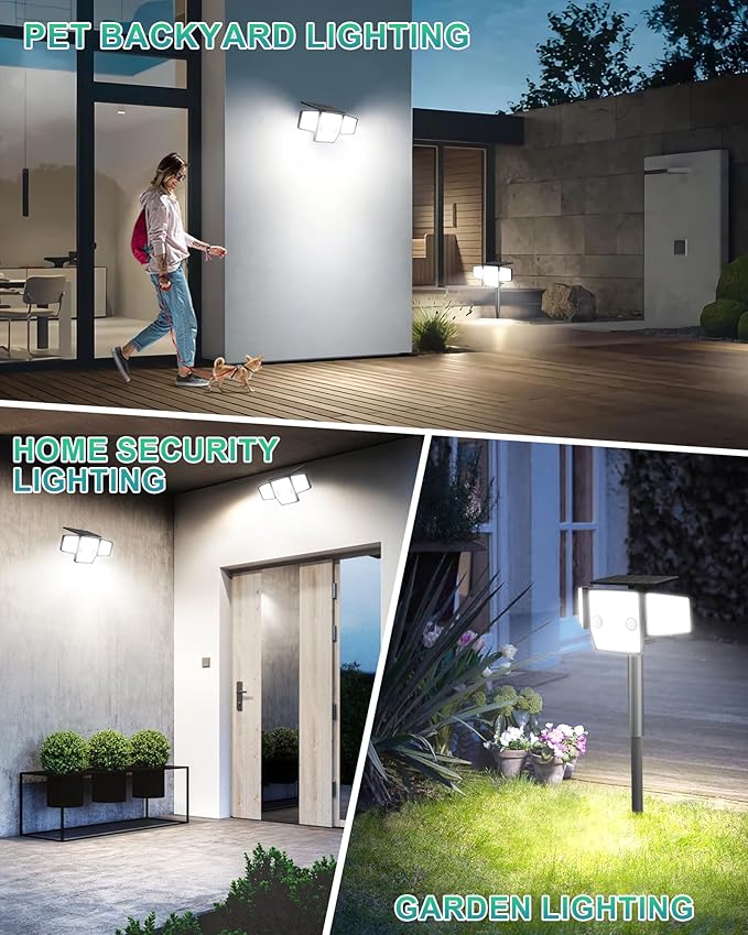 Solar Lights Outdoor, In-Ground or Wall Mount, 180° PIR Motion Sensor, 236 LED 2500 Lumens 360° Illumination Solar Security Flood Light, Dusk to Dawn, 3 Modes, IP65 Waterproof, 4 Pack