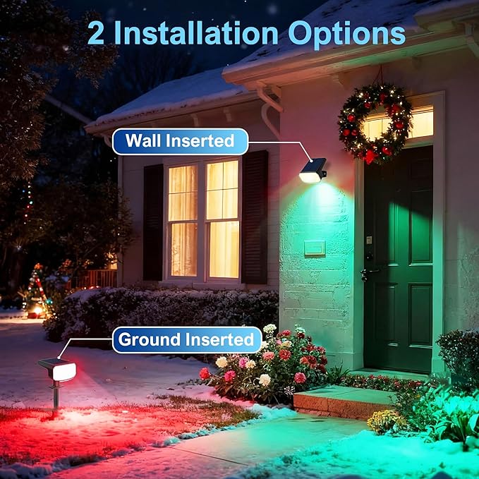 Color Changing Solar Spot Lights Outdoor Waterproof IP65,9 Lighting Modes Multicolor RGB Christmas Spotlight for Porches Yard Gardens Landscape Deconrations-6 Pack