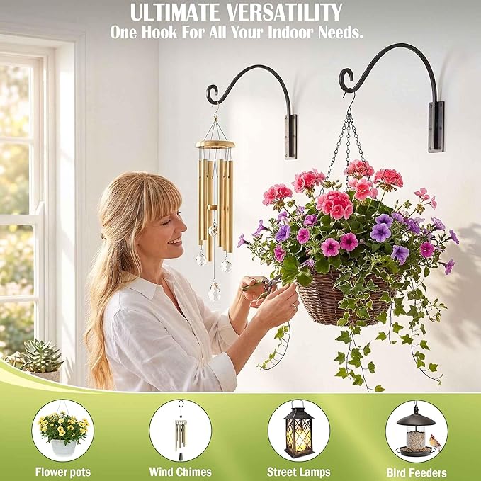 Qiang Ni Heavy-Duty Plant Hanger Outdoor: 100 lbs Hanging Plant Hook for Outside Basket - 22-Inch Wall Mount Plant Bracket for Bird Feeder