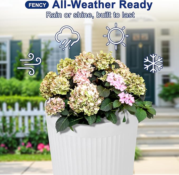 FENCY 2Pack 24IN Self Watering Planter for Indoor Plants, Plastic Large Planter for Outdoor Plants, Water Level Indicator& Spacious Reservoir Flower Planter Decorative(White)
