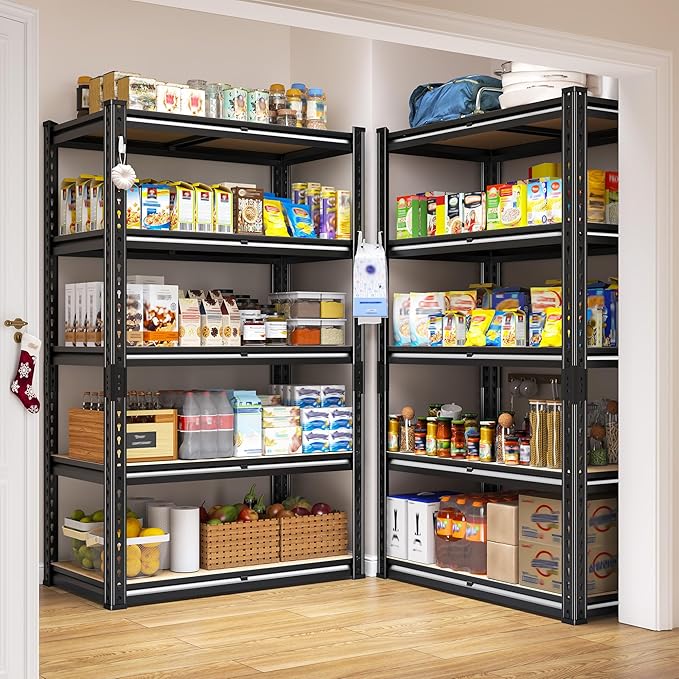 Set of 2 Storage Shelves 5 Tier Garage Shelving Heavy Duty Metal Shelving 2020LBS Adjustable Metal Shelf 59.8" H Pantry Shelf for Garage Pantry Closet Kitchen Basement 28"W x 12"D x 59.8"H,2 Pack