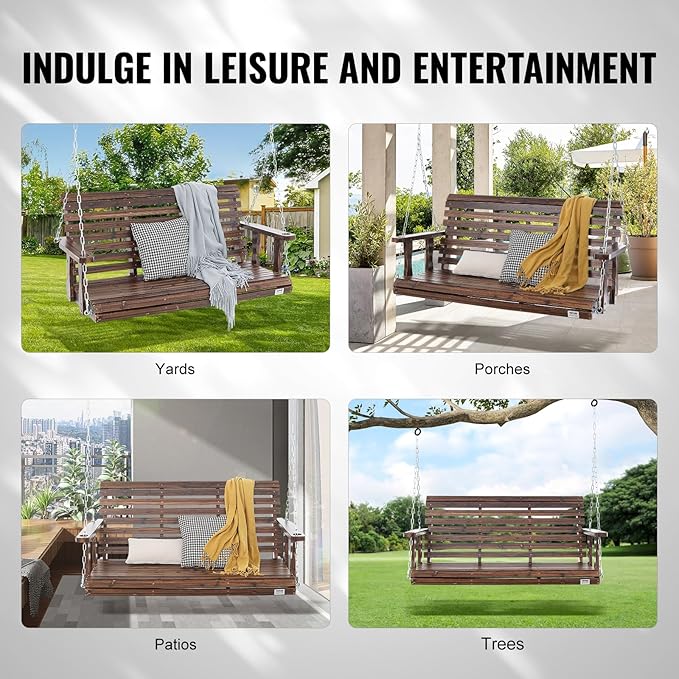 VEVOR Outdoor Wooden Porch Swing, 880lbs 4.5FT Heavy Duty Haning Porch Swings Bench Chair for Patio, Garden and Courtyard