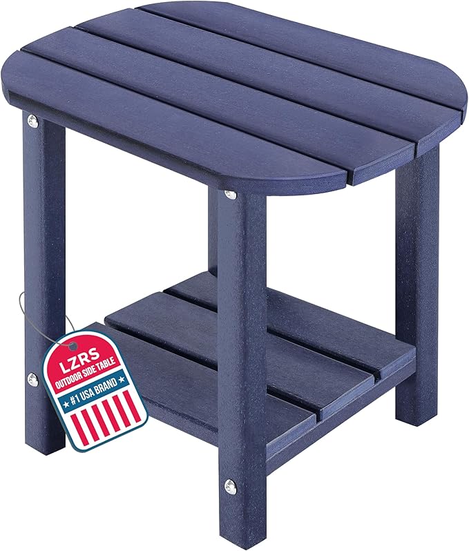 LZRS Outdoor Side Table - 2-Tier Adirondack HDPE Patio End Table for Pool, Porch,Balcony & Backyard,Weather Resistance for Indoor and Outdoor use(Navy Blue)