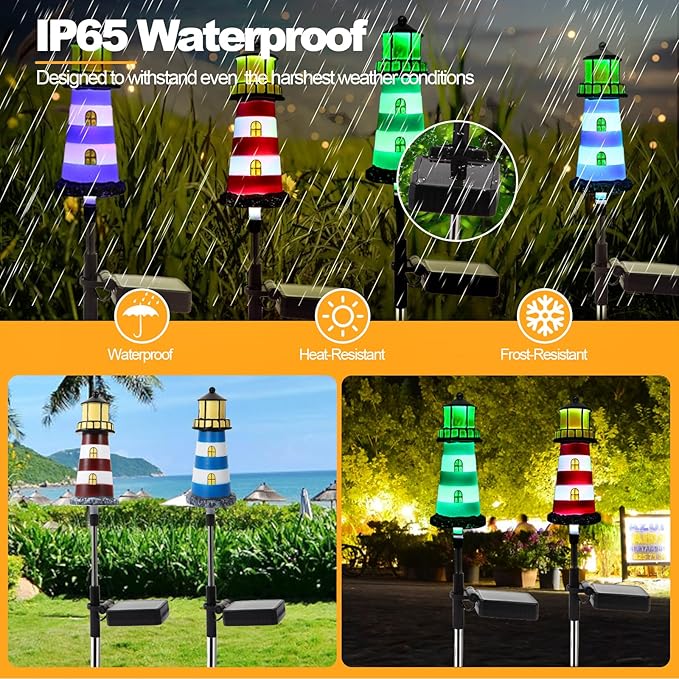 Solar Powered Waterproof Garden Lights 4 Pack – Lighthouse Design for Outdoor Garden Lighting, Backyard Decorations & DIY Backyard Patio, Must-Have for Patio Lovers