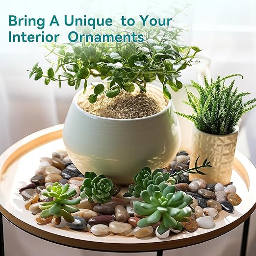 15 lbs River Rocks, 1-1 1/2 inch Plant Rocks for Pots Indoor, Decorative Garden Rocks Outdoor Landscaping, Polished Natural Stone for Walkways, Yard, Vases, Crafts