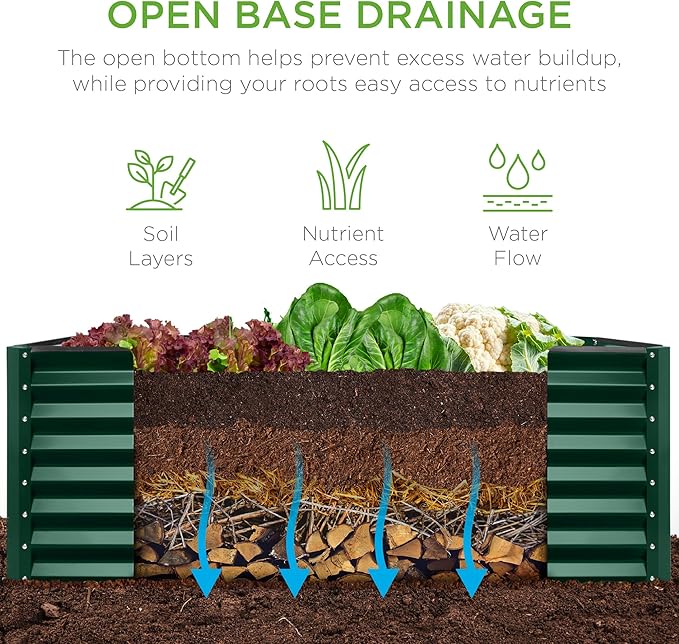 Best Choice Products 4x2x2ft Outdoor Metal Raised Garden Bed, Deep Root Box Planter for Vegetables, Flowers, Herbs, 119 Gallon Capacity, 100% Non Toxic Materials - Dark Green