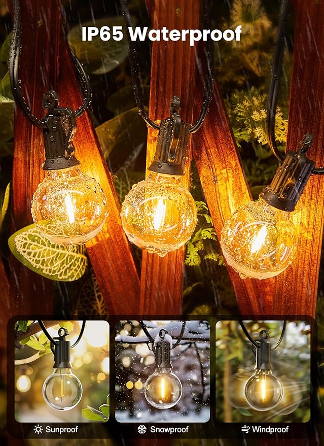 Brightown Outdoor String Lights, 200FT 100+2 G40 Bulbs Shatterproof Patio Lights, IP65 Waterproof Dimmable Hanging Connectable Globe LED Outdoor Lights for Backyard, Bistro, Porch, Deck, Balcony