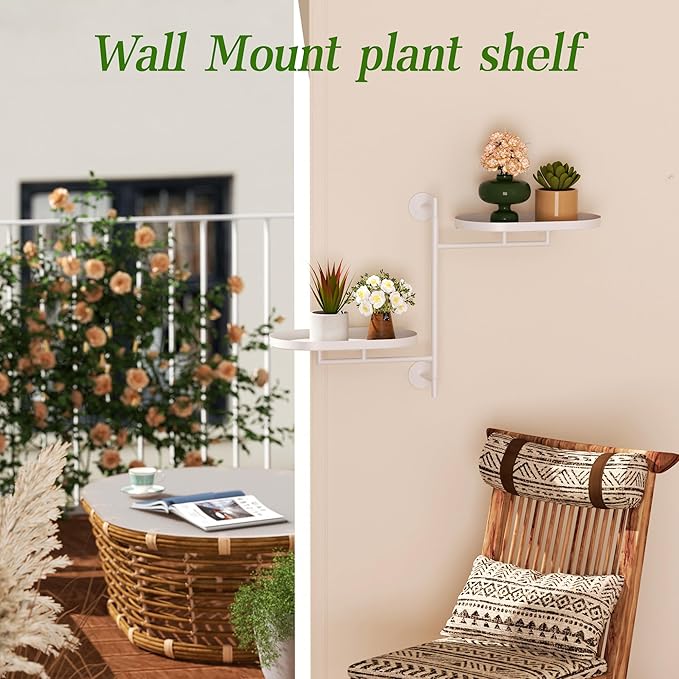 Window Rotating Plant Stand Shelf Indoor White Metal Floating Shelves 2-Tier Wall Mount Plant hanger Holders for Wall Planter Modern Home Decor window sill gifts