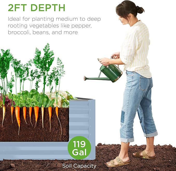 Best Choice Products 4x2x2ft Outdoor Metal Raised Garden Bed, Deep Root Box Planter for Vegetables, Flowers, Herbs, 119 Gallon Capacity, 100% Non Toxic Materials - Mist Blue