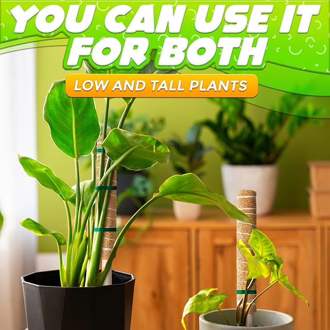 Moss Pole 26.4" Small Monstera Plant Support 2 Pcs Set - Pothos Plant Climber Support with Connectable Design and Fixation Strip - Coconut Fiber Moss Poles for Monstera, Money Plants, Philodendron