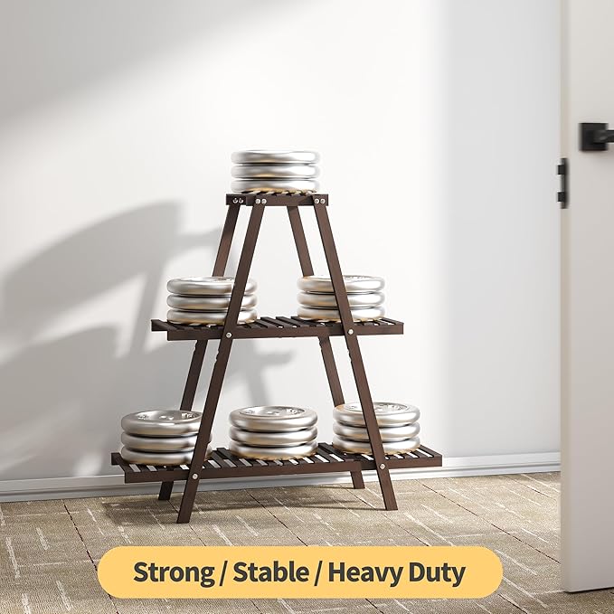 Plant Stand Indoor, Outdoor bamboo Plant Rack for Multiple Plants, 3 Tier 8 Potted Flower Holder Ladder,Plant Shelf Ladder Table Plant Pot Stand for Living Room, Patio, Balcony (Brown)