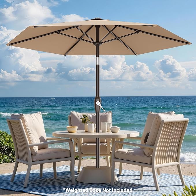 AreShark 7.5FT Patio Umbrella Table Market Umbrella with 6 Sturdy Ribs, Button Tilt/Crank, Heavy-Duty Outdoor Umbrellas for Pool, Deck, Garden and Backyard, Beige
