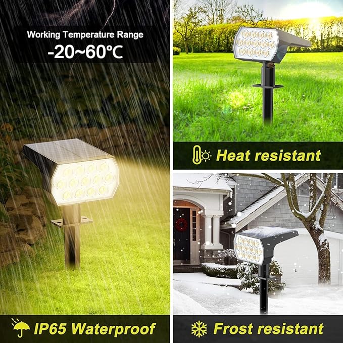 Solar Spot Lights Outdoor Waterproof IP65, [4 Pack/65 LED] 2-in-1 Solar Landscaping Spotlights, 3 Lighting Modes Solar Powered Garden Flood Light for Patio Pathway Driveway Yard Pool (Warm White)