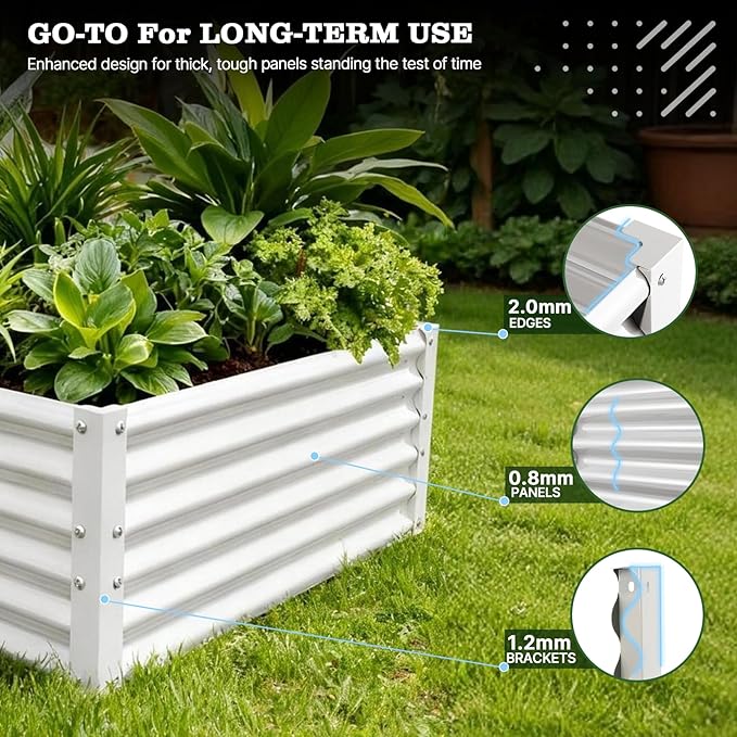 A ANLEOLIFE 6X3X1.5 ft Galvanized Raised Garden Beds Outdoor, Rectangular Metal Planter Box for Planting Vegetables Flowers Herb, Anti-Rust & Easy-Setup, Antique White