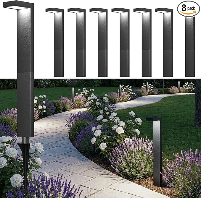 Low Voltage Landscape Lights, 8 Pack Outdoor LED Pathway Light, Wired Path Lighting for Walkway, Garden, IP65 Waterproof, 400LM, 4000K, Modern Cast-Aluminum, Black