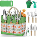 Gardening Tools 10-Piece Heavy Duty Stainless Steel Hand Tools with Durable Garden Tools Storage Tote,Rust-Proof Garden Tool Set, Ideal Gardening Gifts for Women Yellow Floral Pattern Design