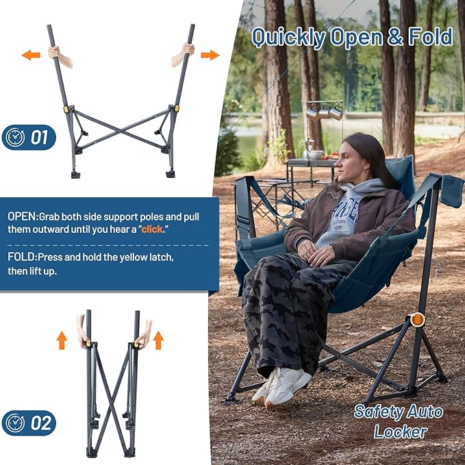 TIMBER RIDGE Hammock Camping Chair with Adjustable Backrest, Heavy Duty Folding Hammock Chair Supports 300lbs, Portable Hammock Chair for Camping, Travelling and Patio, Blue