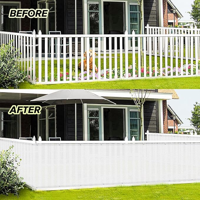 LOVE STORY Balcony Privacy Screen, 2.5'x8' Deck Shield Screen Fence Cover,UV Protection and Weather-Resistant,3 FT Height for Deck, Patio, Backyard, Outdoor Pool, Porch, Railing, White