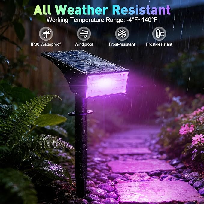 Solar Color Changing RGB Spot Lights Outdoor, 6 Pack/7 Lighting Modes Multicolor Outdoor Lights for Yard Waterproof IP68, Halloween Christmas Solar Landscape Powered Lights Garden Pathway