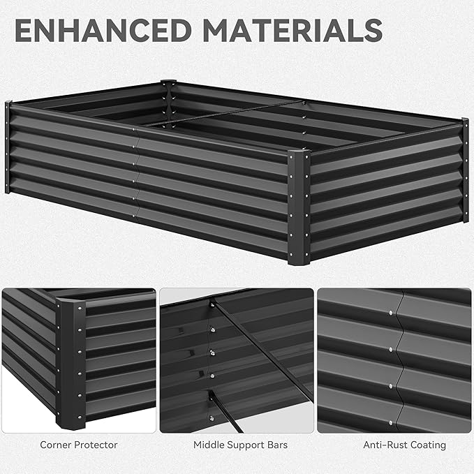 YITAHOME 8x4x1.5 ft Galvanized Raised Garden Bed Kit, Large Metal Planter Box with Gloves, Safety Rubber & Support Rod, Outdoor Flower Bed for Plants Vegetables, Green