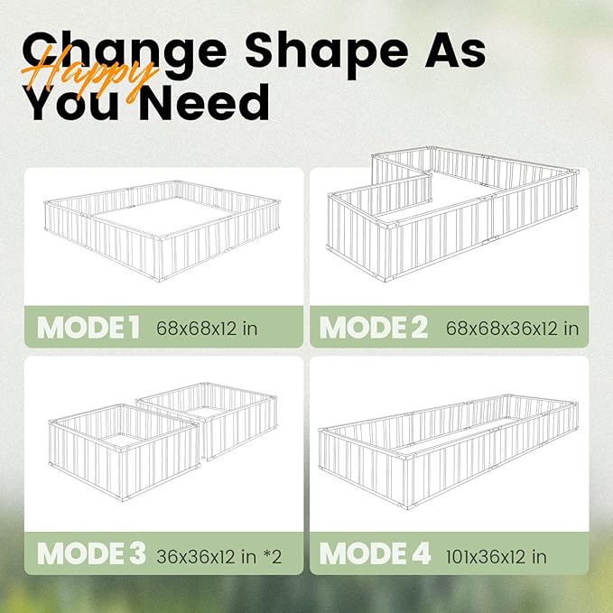 KING BIRD Raised Garden Bed 68" x 36" x 12" (2 Packs) Galvanized Steel Metal Outdoor Planter Kit Box for Vegetables, Flowers, Fruits, and Herbs, Ivory