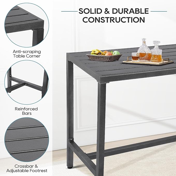 Outdoor Bar Table, Patio Console Pub Height Table with Powder Coated Steel Frame, Weather Resistant Waterproof Top for Hot Tub, Balcony, Garden, Yard, Poolside