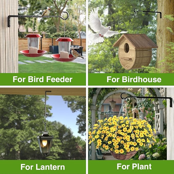 8 Inch 2 Pack Black Heavy Duty Outdoor Plant Hangers, Iron Hanging Plant Brackets for Hanging Plants Outside, Metal Plant Hooks Plant Wall Hooks for Hanging Lantern, Bird Feeder