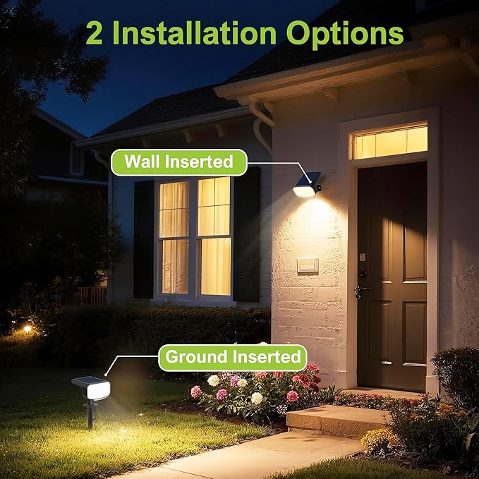 DAMINY Solar Spotlights Waterproof IP65,Auto On/Off,3000K 2 Lighting Modes Solar spot Lights for Garden,Pathway,Yard,Landscape-6 Pack