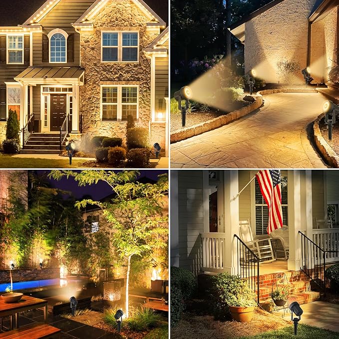 Solar Spotlights Outdoor Waterproof, Warm White Landscape Spotlights, Decorative Solar Spot Lighting for Garden, Yard, Pathway, Lawn, Poolside, Party, 4-in-1 Mounted (Warm White, 1 Pack)