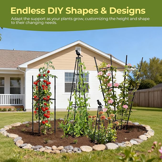 Garden Trellis for Climbing Plants Outdoors,65" Tall Cucumber Trellis Garden Obelisk Trellis Rustproof Plants Support with Adjustable Heights for Indoor Potted Plants, Vines, Vegetables