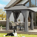 Aoxun Outdoor Gazebo for Patio 8x8, Metal Frame Canopy with Double Roofs, Heavy Duty Party Tent and Shelter with Mosquito Netting and Privacy Screen for Backyard, Lawn, Garden, Deck (Grey)
