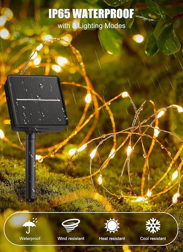 Minetom Solar String Lights, 4 Packs Total 132Ft 400 LED Solar Fairy Lights, Waterproof Solar Lights for Outside Patio Yard Tree Wedding Christmas, Warm White