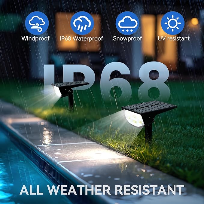 Solar Spot Lights Outdoor IP68 Waterproof, Ultra-Bright Performance，Simple Modes for Easier Operation, Auto On/Off，Solar Powered Landscape Lights for Garden, Yard, Pathway (Cool White, 4 Pack)