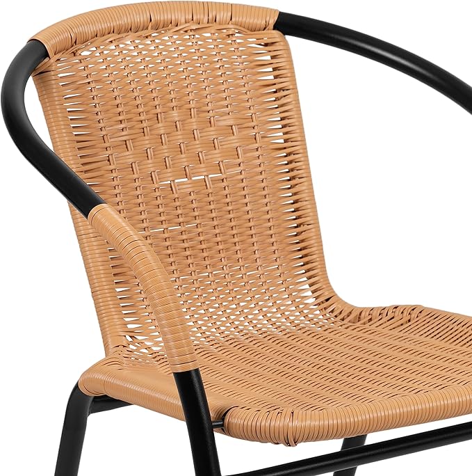 Flash Furniture Lila 4 Pack Beige Rattan Indoor-Outdoor Restaurant Stack Chair | Versatile and Stylish Seating