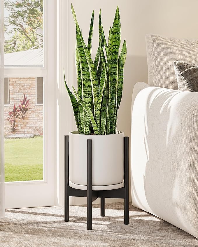 Adjustable Plant Stand Indoor, Bamboo Plant Stand Fits 8 9 10 11 12 Inches, Small Corner Planter Holder for Indoor Plants, Single Floor Plant Stands for Living Room Balcony, Pure Black