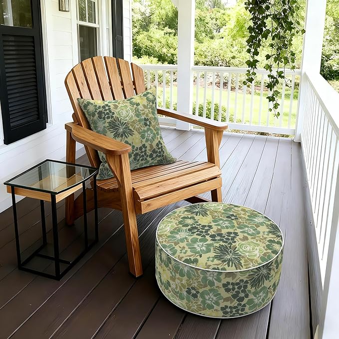 LVTXIII Inflatable Stool Ottoman Footrest with Handle, Decorative Fade-Resistant Foot Stool, Indoor or Outdoor Pouf for Home Garden and Camping Use, 21x21x9, Green Rose