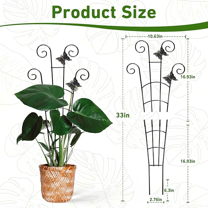 COOMIN 30'' Monstera Plant Support Outdoor, Metal Expandable Plant Supports for Indoor Plants, 4P Garden Trellis for Climbing Plants Indoor - Ivy, Pothos, Philodendron, Hoya